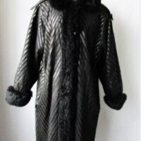 Women's Sz 46 Totally Reversible Leather Coat with Opossum Fur