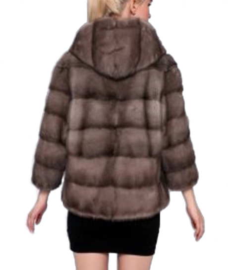 Mink Fur Jacket Coat with HOOD Sz M Natural Blue Iris - Image 4