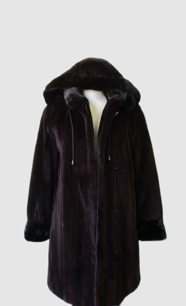 Superb Sheared Mink Fur Coat Jacket w/ Hood Women's 6
