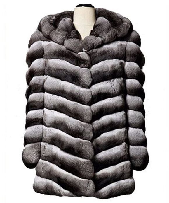New Chinchilla Fur Jacket Coat Hood Women's 10 - Image 6