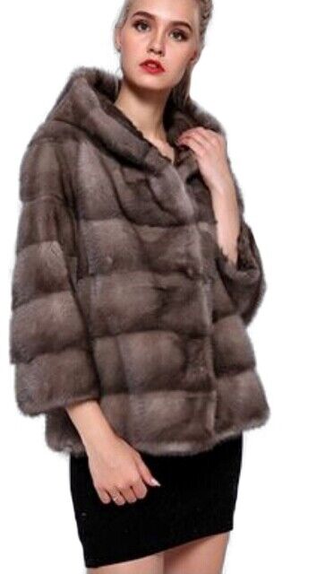 Mink Fur Jacket Coat with HOOD Sz M Natural Blue Iris - Image 3