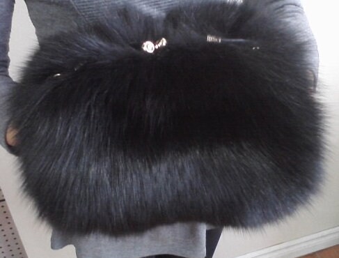 Black Fox Fur Bag Purse Crossbody Hand Muff Purse - Image 4