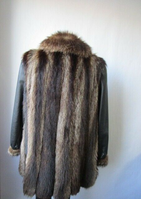 Raccoon Fur Coat Jacket Leather MINT+ Women's 10 - Image 3
