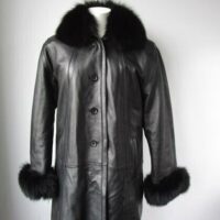 Women's Sz 10 Black Leather Jacket Coat Fox Fur Trim SUPERB Ladies