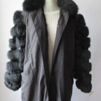 Women's Sz 10/12 Black Raincoat with Detachable Sheared Rabbit Fox Fur Vest