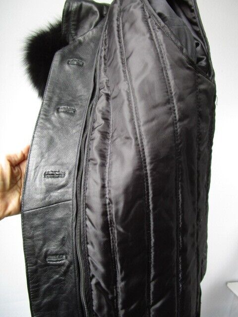 Black Leather Jacket Coat Fox Fur SUPERB Women's 10 - Image 9