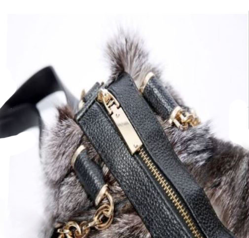 Silver Fox Fur Leather Purse Shoulder Bag Women's New - Image 3
