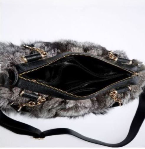 Silver Fox Fur Leather Purse Shoulder Bag Women's New - Image 6