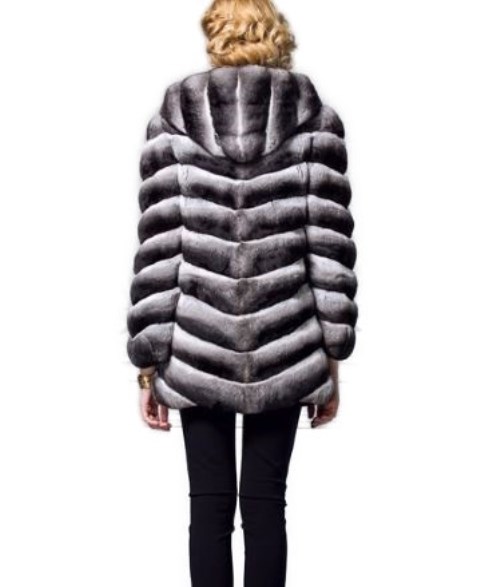 New Chinchilla Fur Jacket Coat Hood Women's 10 - Image 5