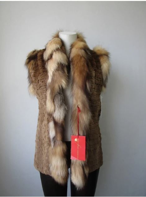 Women's New Natural Brown Mink Fur Vest Crystal Fox Fur Size S | MF26 - Image 3