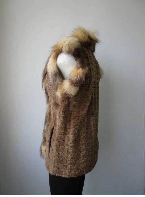 Women's New Natural Brown Mink Fur Vest Crystal Fox Fur Size S | MF26 - Image 4