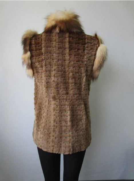 Women's New Natural Brown Mink Fur Vest Crystal Fox Fur Size S | MF26 - Image 5