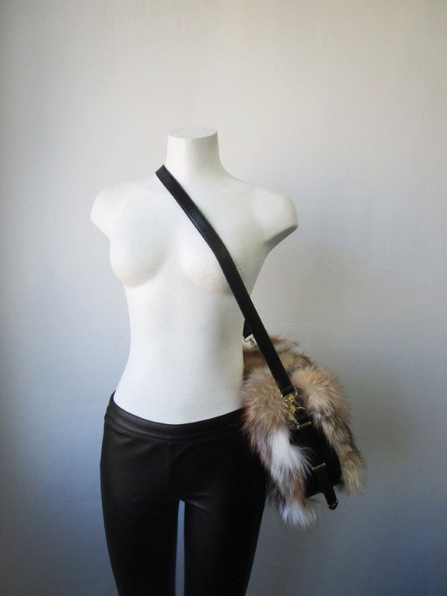 Natural Red Fox Fur Leather Purse Shoulder Bag New - Image 3