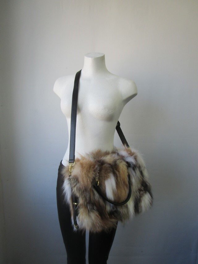 Natural Red Fox Fur Leather Purse Shoulder Bag New - Image 4