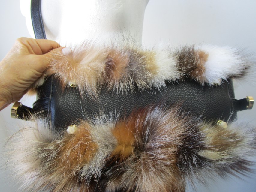 Natural Red Fox Fur Leather Purse Shoulder Bag New - Image 6