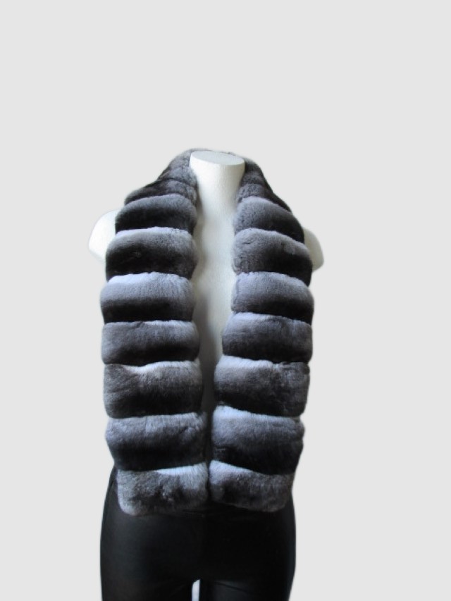 New Chinchilla Fur Scarf Collar Black Velvet