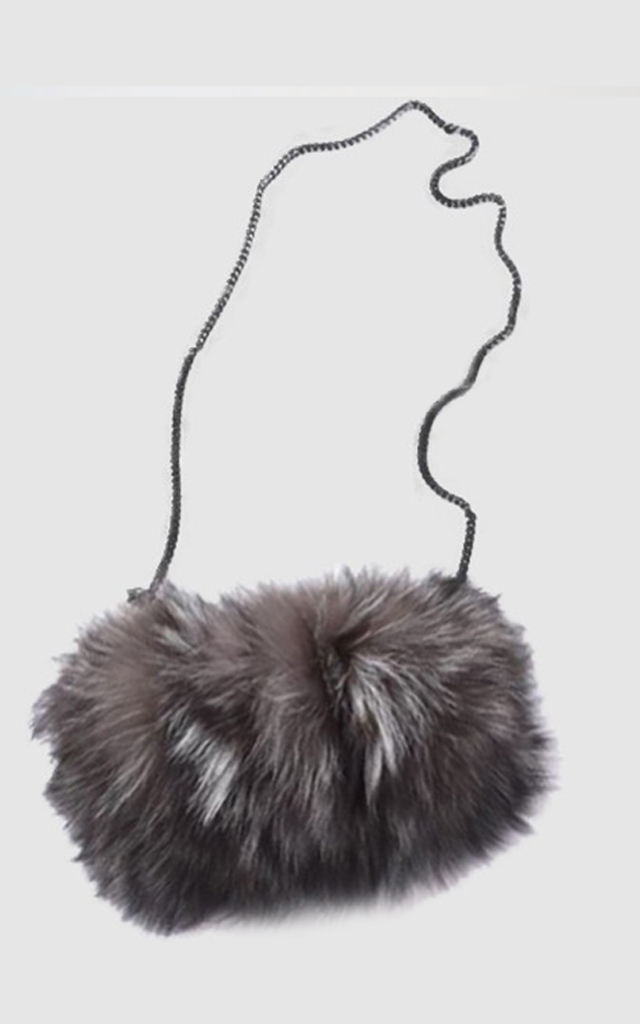 Silver Fox Fur Bag Crossbody Hand Muff Purse NEW
