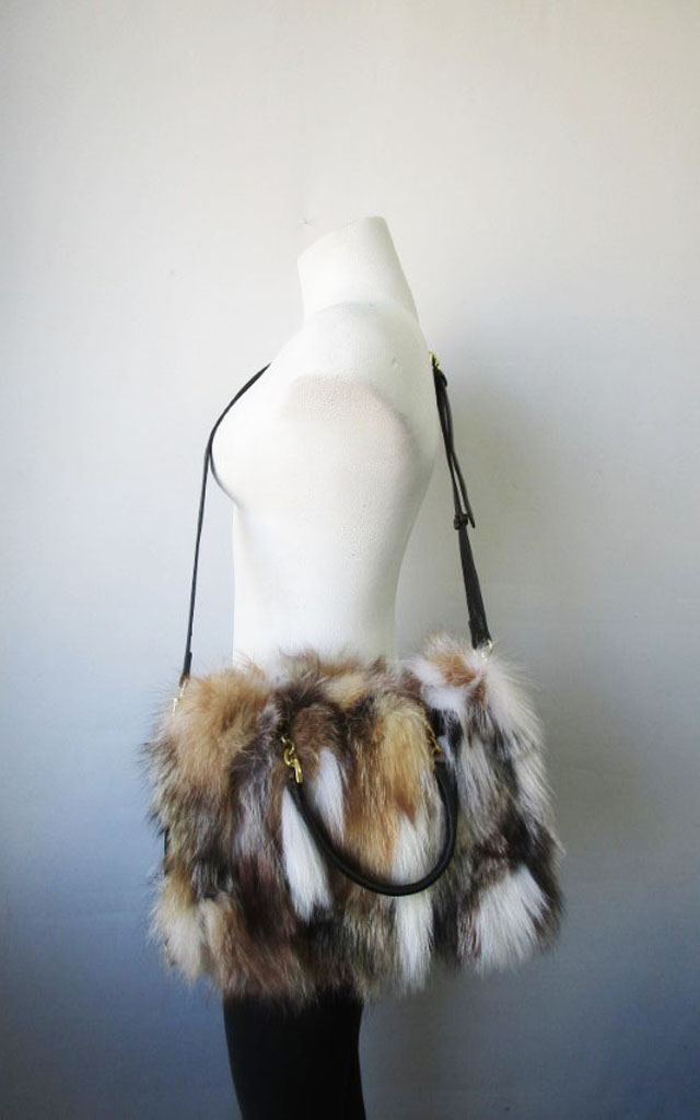 Natural Red Fox Fur Leather Purse Shoulder Bag New