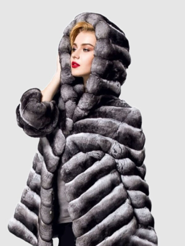 New CHINCHILLA Fur Jacket Coat Hood