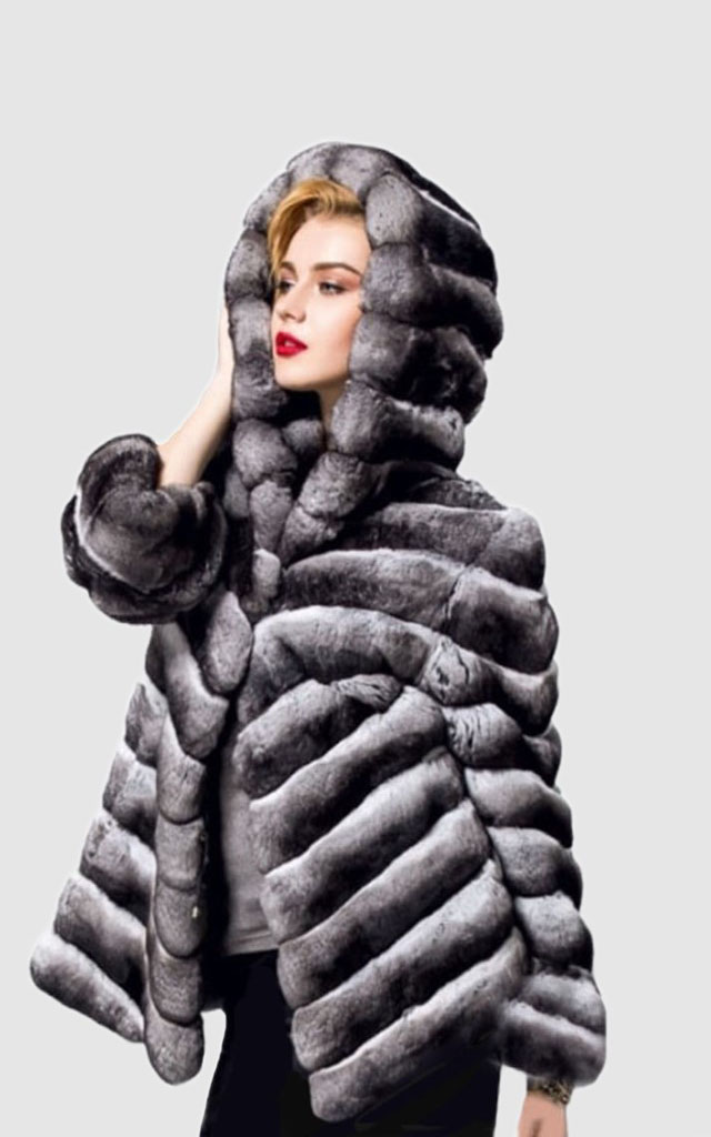 New Chinchilla Fur Jacket Coat Hood Women's 10