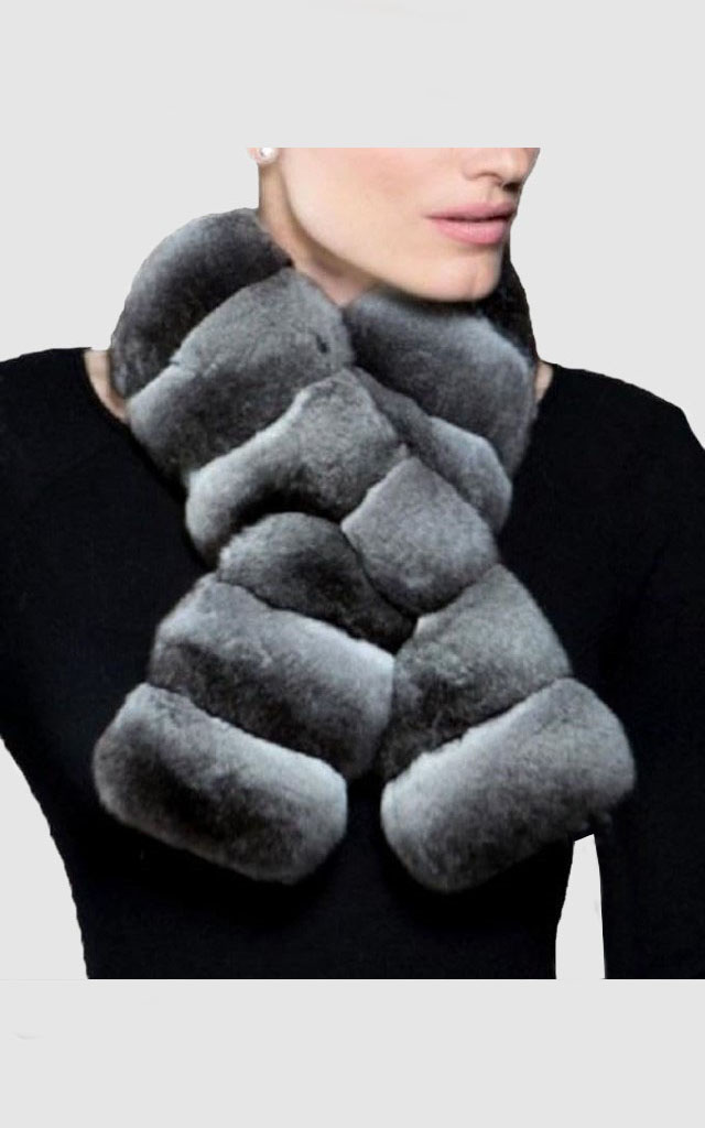 Chinchilla Fur Scarf Wrap Shawl Collar New