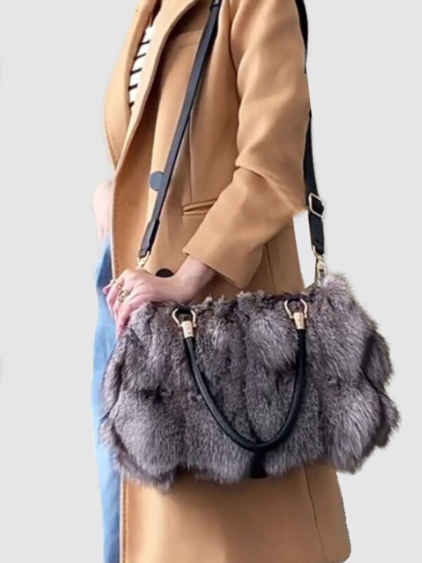 Silver Fox Fur Leather Bag Purse Shoulder Bag Ladies New CLEARANCE SALE