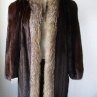 Women's Dark Pastel Mink Fur Coat with Crystal Fox Fur Collar MINT Sz 8 Woman
