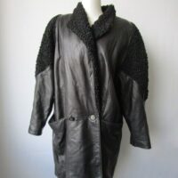 Women's Sz 10 Black Top Quality Leather Jacket Coat with Persian Lamb Fur SUPERB