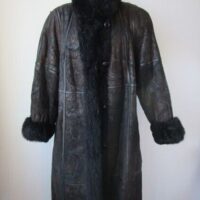 Women's Reversible Leather Opossum Fur Coat Raincoat Sz 12 MINT+