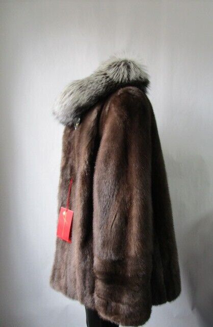 Mink Fur Coat Jacket Silver Fox Fur Women's 12 New - Image 3
