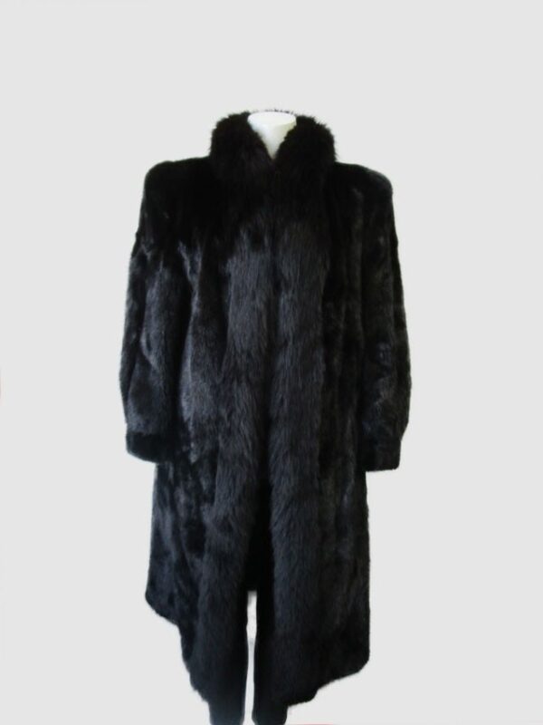 Women's Sz 8 Black Mink Fur Coat Jacket with Fox Fur MINT+ Woman