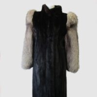 Women's Sz 6 Black Mink Fur Coat Jacket with Silver Fox Fur MINT Woman