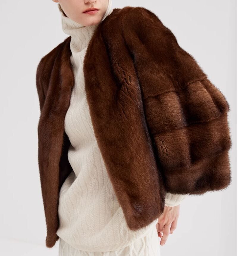 Mink Fur Bolero Jacket Coat Sz M Natural Dark Brown - Image 2
