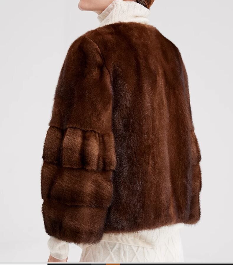 Mink Fur Bolero Jacket Coat Sz M Natural Dark Brown - Image 3