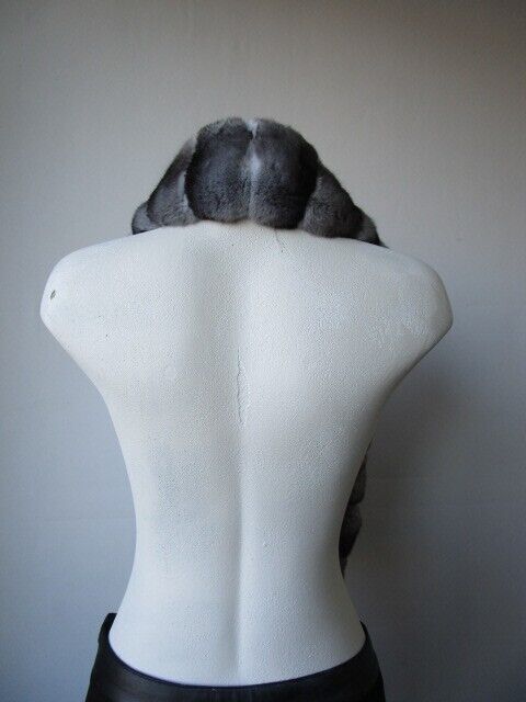 New Chinchilla Fur Scarf Collar Black Velvet - Image 3