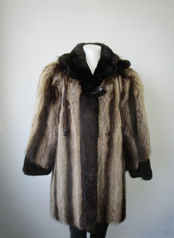 Women's Sz 8 Superb Raccoon Fur Coat Jacket Black Sheared Raccoon Det. Hood - Image 5