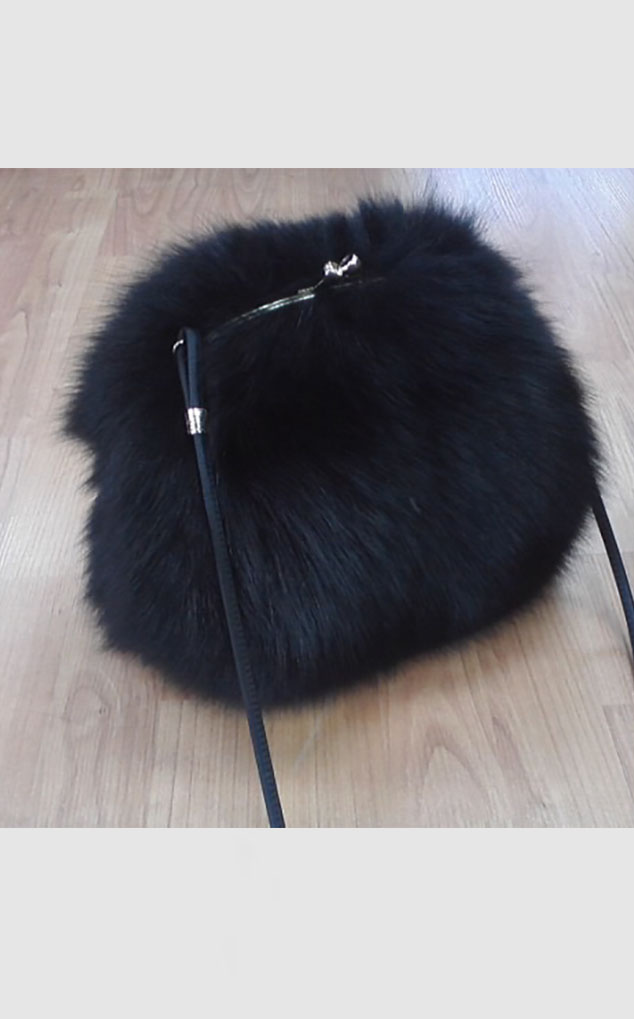 Black Fox Fur Bag Purse Crossbody Hand Muff Purse