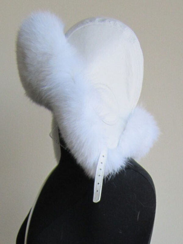 Leather Hat with White Fox Fur Aviator Men Women White