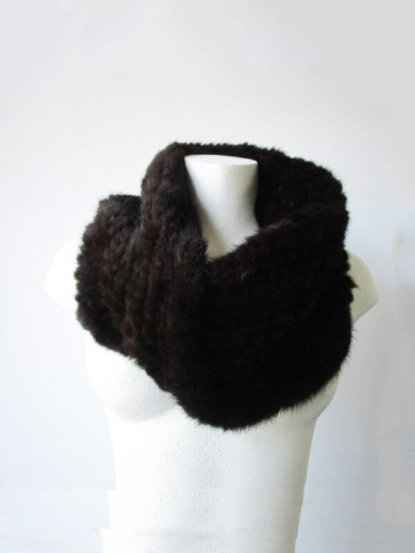 Knitted Mink Fur Tube Infinity Wrap Scarf Neck Warmer Black / Dark Ranch