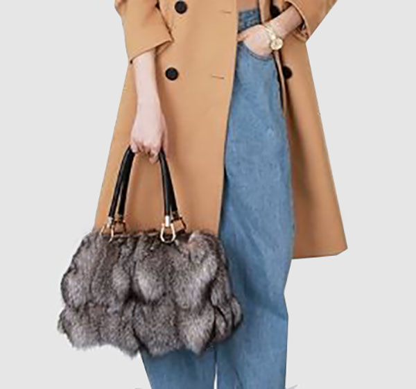 Silver Fox Fur Leather Purse Shoulder Bag Women's New - Image 4