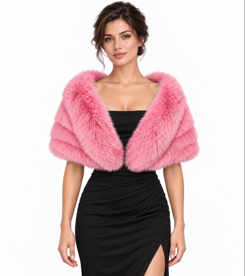 Women's New Pink Fox Fur Cape Wrap Stole Shawl Wedding Formal Size M | MF231108