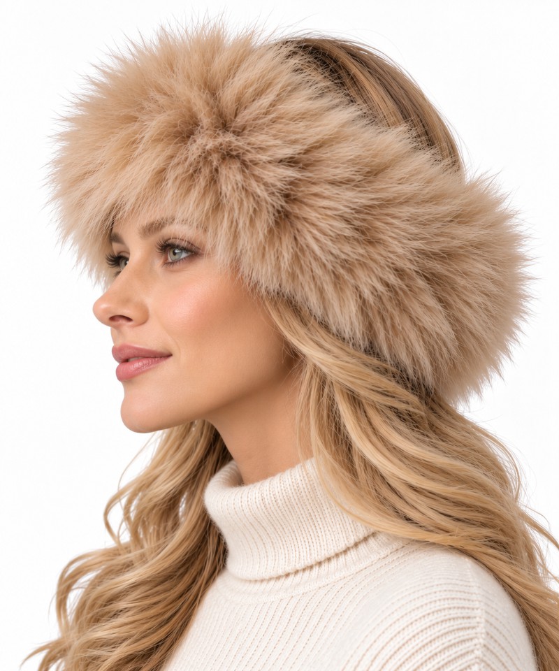 Women's New Caramel Knitted Fox Fur Headband Collar Scarf Tube