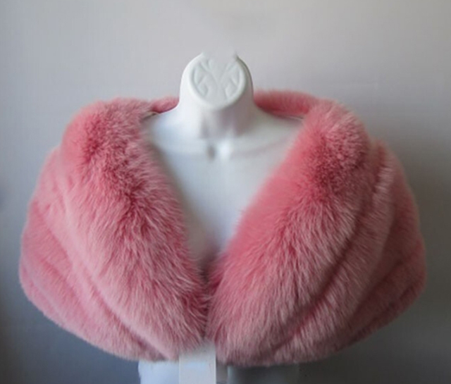 Women's New Pink Fox Fur Cape Wrap Stole Shawl Wedding Formal Size M | MF231108 - Image 2