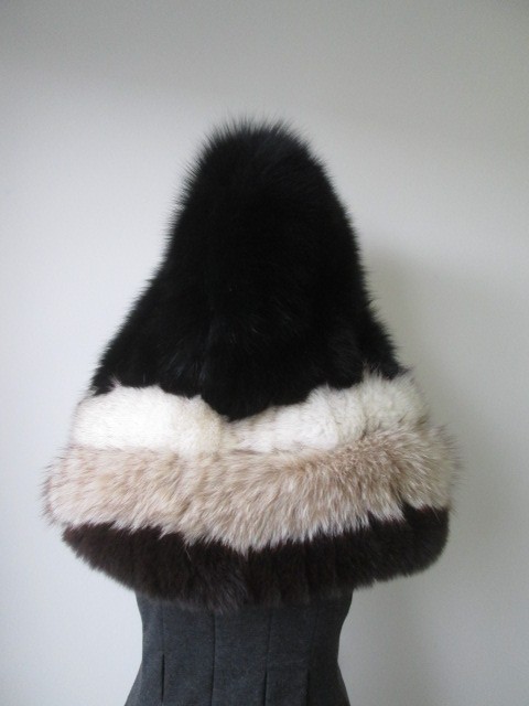 Sample New Black, Shadow, Gray, Fox Fur Hood Scarf - Image 3
