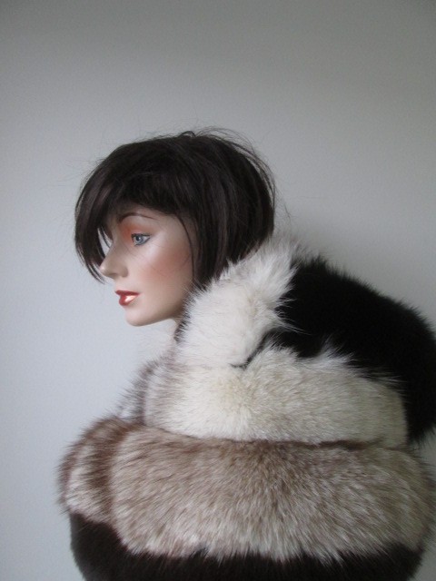Sample New Black, Shadow, Gray, Fox Fur Hood Scarf - Image 5