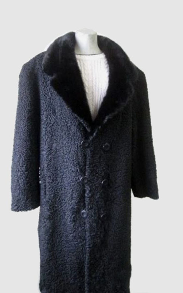 Men's Brand New Black Real Persian Lamb Fur Coat Mink Fur Collar Sz XXL MAN MEN