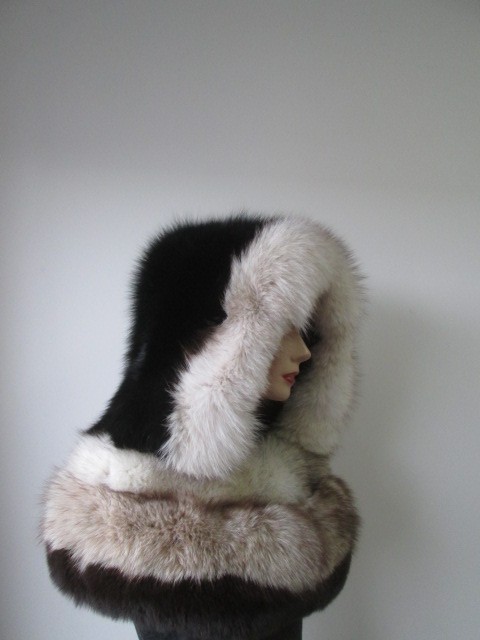 Sample New Black, Shadow, Gray, Fox Fur Hood Scarf - Image 4