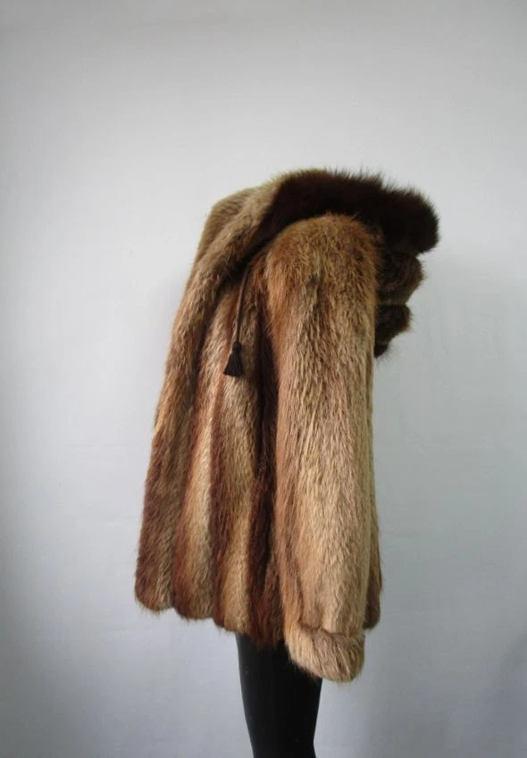 Beaver Fox Fur Bomber Jacket Hood Women's 10 New - Image 6