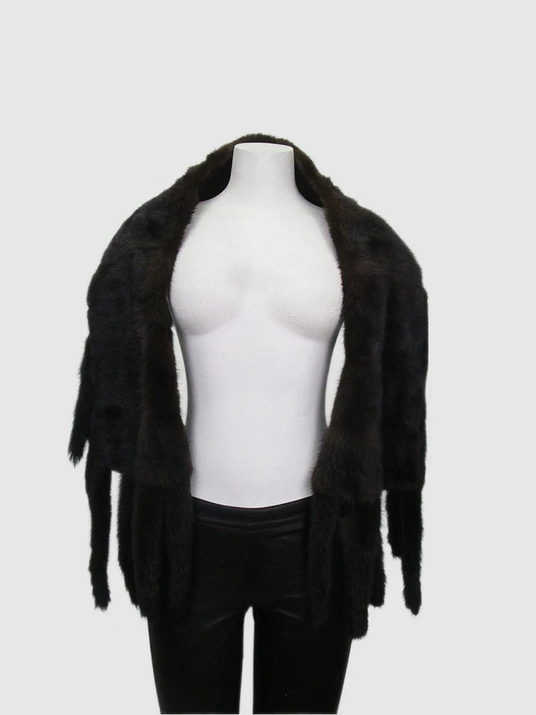Women's Natural Black Mink Fur Stole Wrap Cape Wedding Mink Tails MINT+