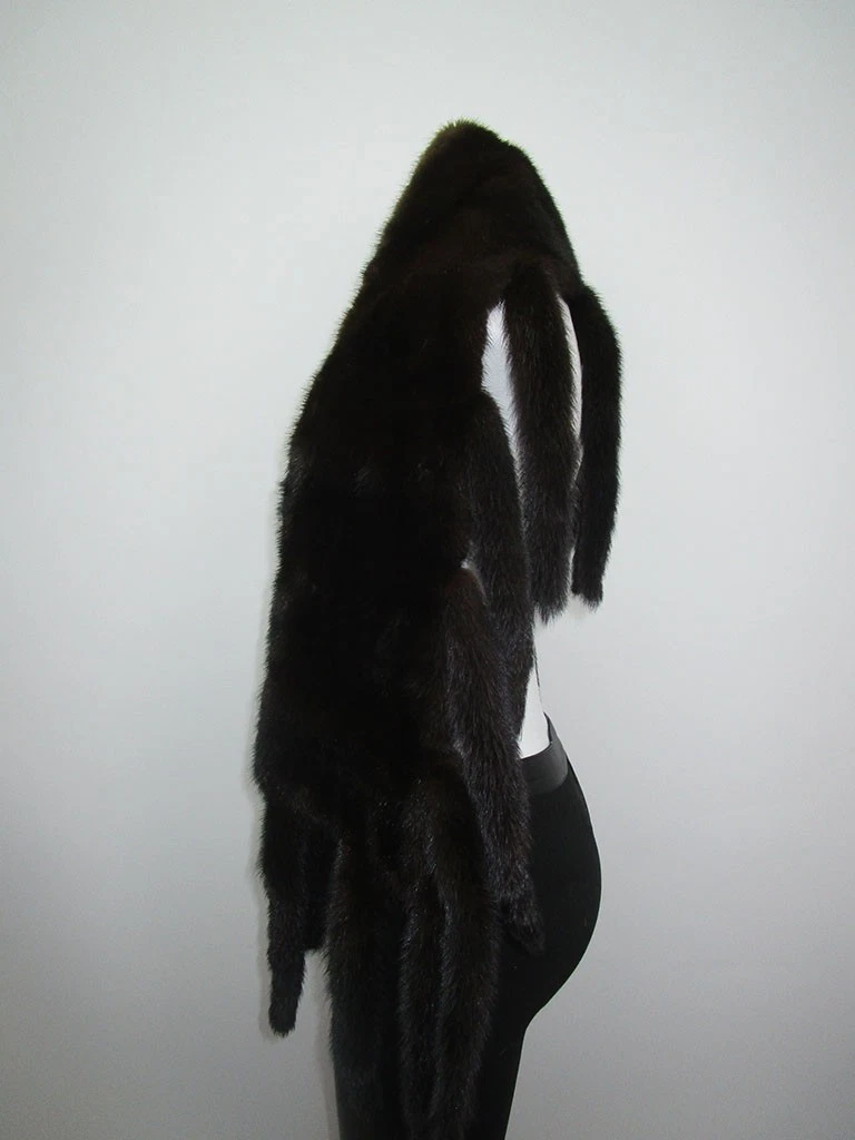 Women's Natural Black Mink Fur Stole Wrap Cape Wedding Mink Tails MINT+ - Image 3